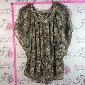 Denver Hayes Paisley peplum Top in Teal, Beige and Brown blouse top shirt